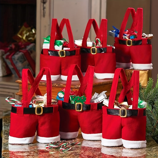 Festive Christmas Candy Bags: 6 Pairs of Santa Pants Style, Small Size, Perfect for New Year And Christmas Gifts - Made of Polyester