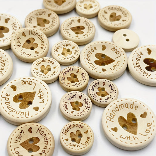 50pcs 15mm/20mm/25mm Heart Wood Buttons Sewing Scrapbooking Gift Handwork Home Clothing Decor Wooden Decorative Handmade