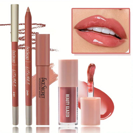 3pcs/Set Nude Matte Velvet Lip Makeup Lip Liner + Lipstick + Lip Oil Long-lasting Waterproof Matte Lipstick Matte Lip Kit